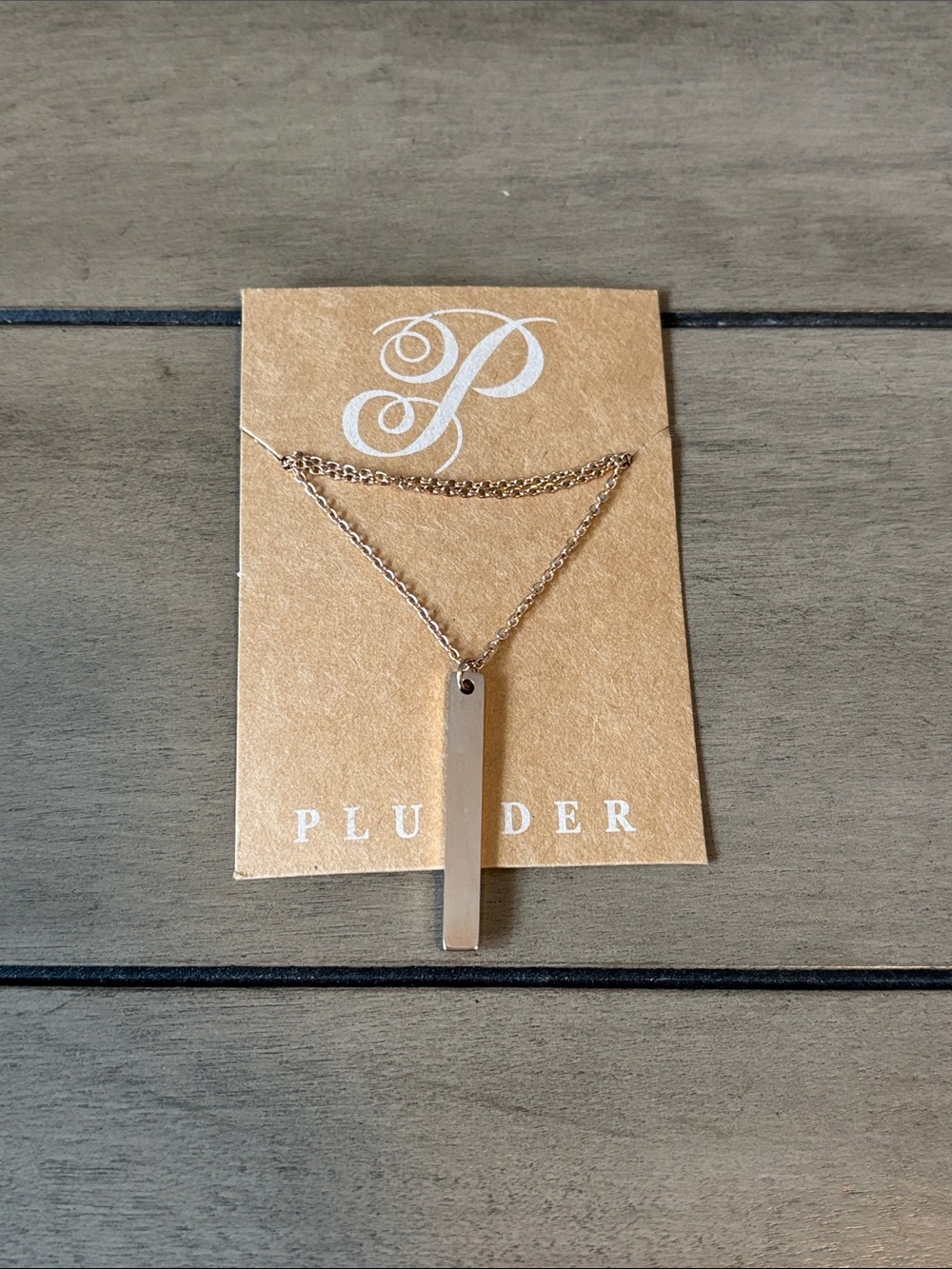 753. Plunder Rose Gold Tone Vertical Bar Necklace NEW - hypoallergenic